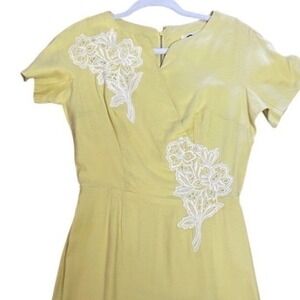 Vintage Original Franklin Yellow Floral Appliqué Sheath Midi Dress – Women's S